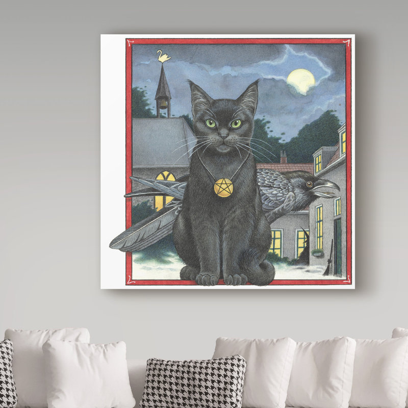 Furtado «Halloween Black Cat», reproduction de peinture acrylique sur toile tendue, H 35 po x l 35 po x P 2 po