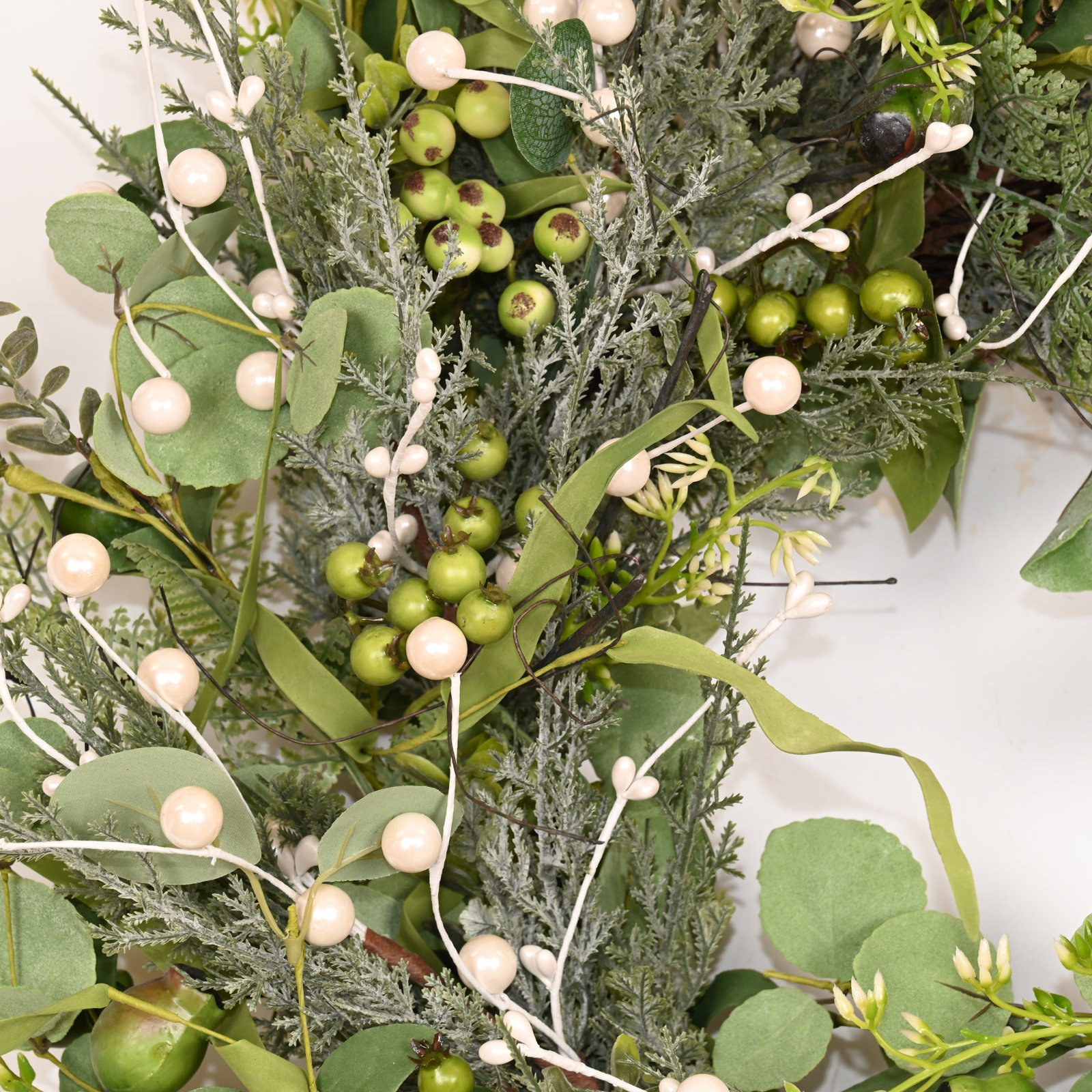 24" Artificial Farmhouse Blossom Cluster Greenery Cypress Eucalyptus Berry Christmas Day Winter Front Door Wreath