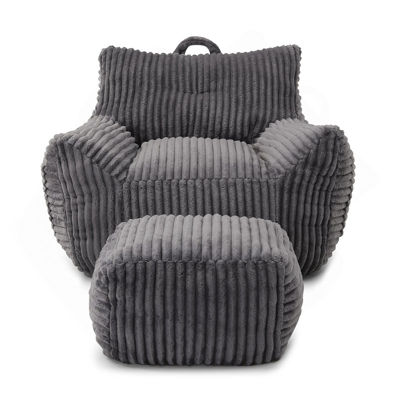 Fauteuil à billes Giant Plush avec accoudoirs et repose-pieds, Gris