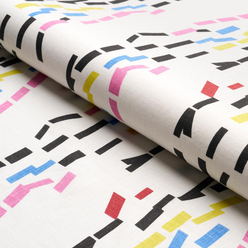 Tissu confettis Schumacher x Peg Norriss, Bleu / rose / noir / jaune