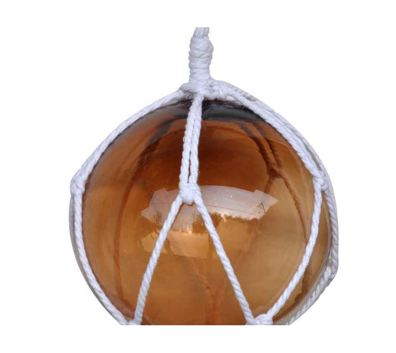 Décoration murale boule flotteur de pêche en verre japonais, H 6 po x l 2 po x P 2 po, Ambre / Blanc