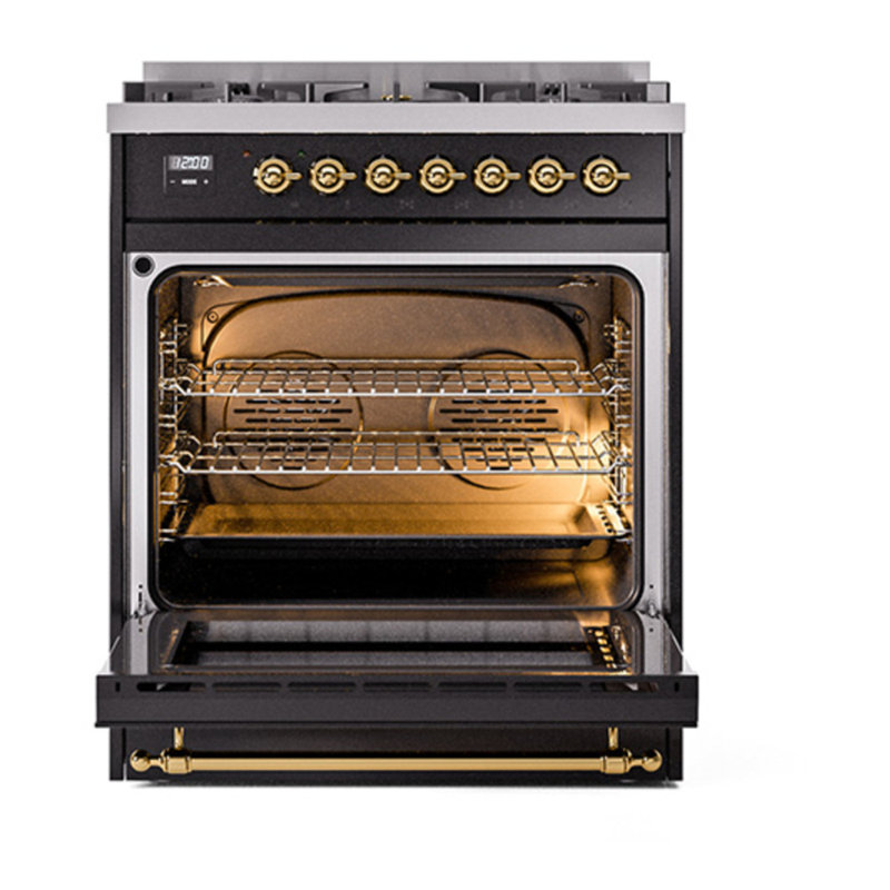 Cuisinière ILVE Nostalgie II Series 30 po à double combustible avec 5 brûleurs scellés (gaz naturel, porte vitrée)