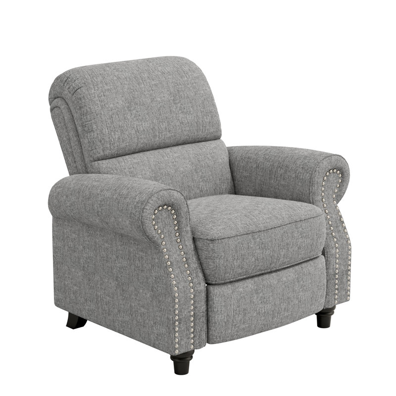Bustle-Back Pushback Recliner Chair with Nailhead Trim in Chenille, Gray