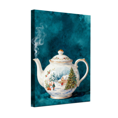 Théière de Noël, scène d'hiver, arbre de Noël, maison de bonhomme de neige, ensemble de 3 impressions sur toile