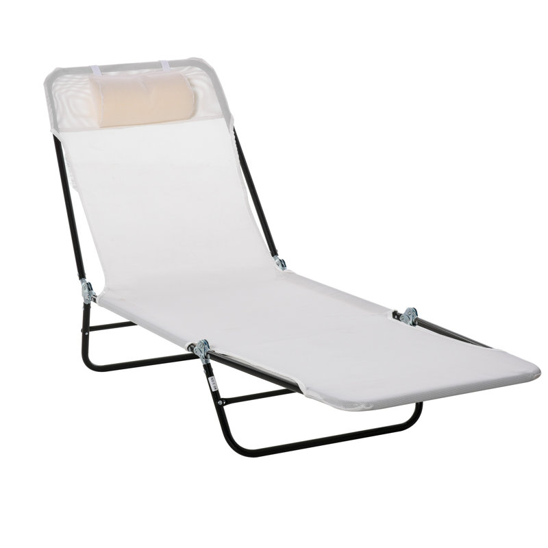 Chaise longue inclinable pliante avec appui-tête, Noir, noir, noir, noir, Blanc, crème