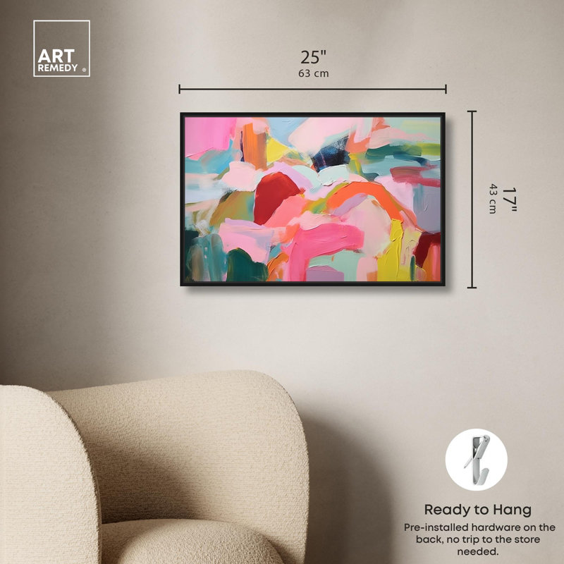 Sublime Fusion Layers III, toile abstraite par Art Remedy, Cadre flottant noir, H 17 po x l 25 po x P 1,8 po