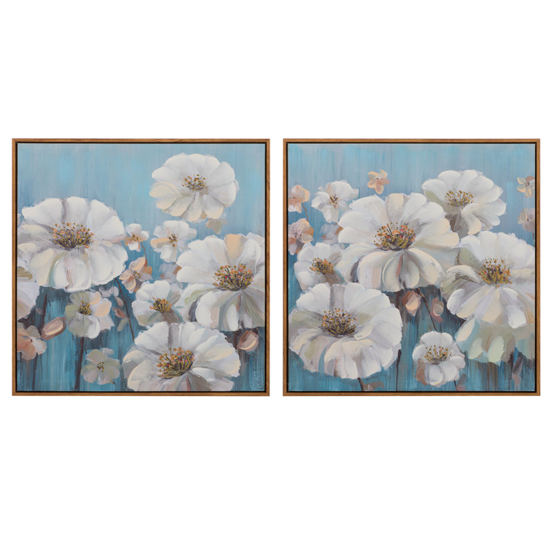 Flowers 80% Hand Painted Set 2 Canvas 60X4X60 Cm - 2 Piece Wrapped Canvas Print Set