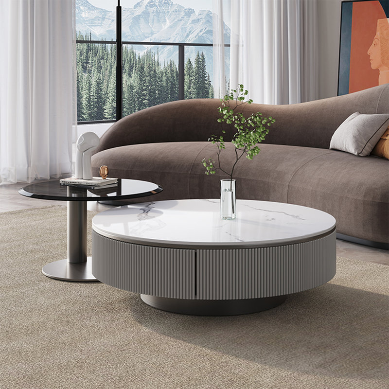 Light luxury round rock table, 13.8" H x 31.5" L x 31.5" W