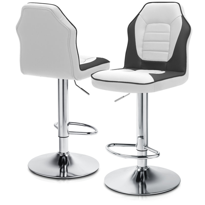 Modern Racing Style Bar Stools Adjustable Swivel Barstools, Counter Height Chairs Seat with Footrest, Chrome