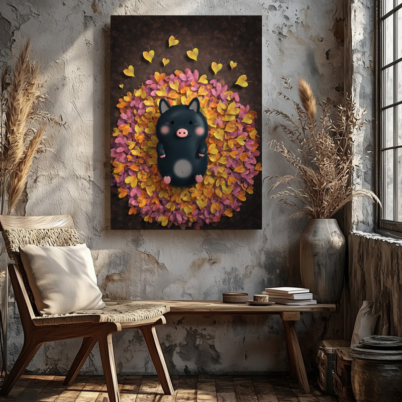 Reproduction d'art sur toile, "Un cochon mignon" se trouve contentement sur son dos, H 14 po x l 11 po