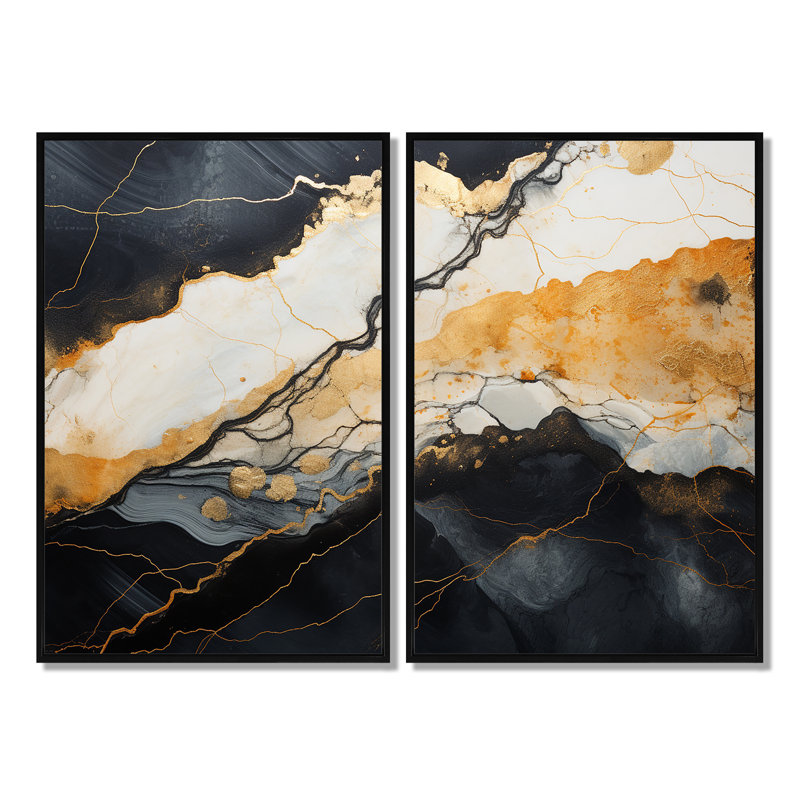 Minimalisme chrome blanc et noir Poteries - Art moderne, impressions sur toile 2 panneaux, 36" H x 48" W, Black