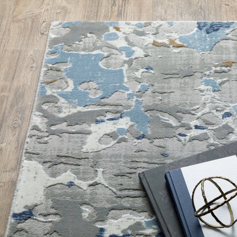 Tapis 3 pi x 5 pi gris, bleu, ivoire, bleu marine, beige, brun et brun