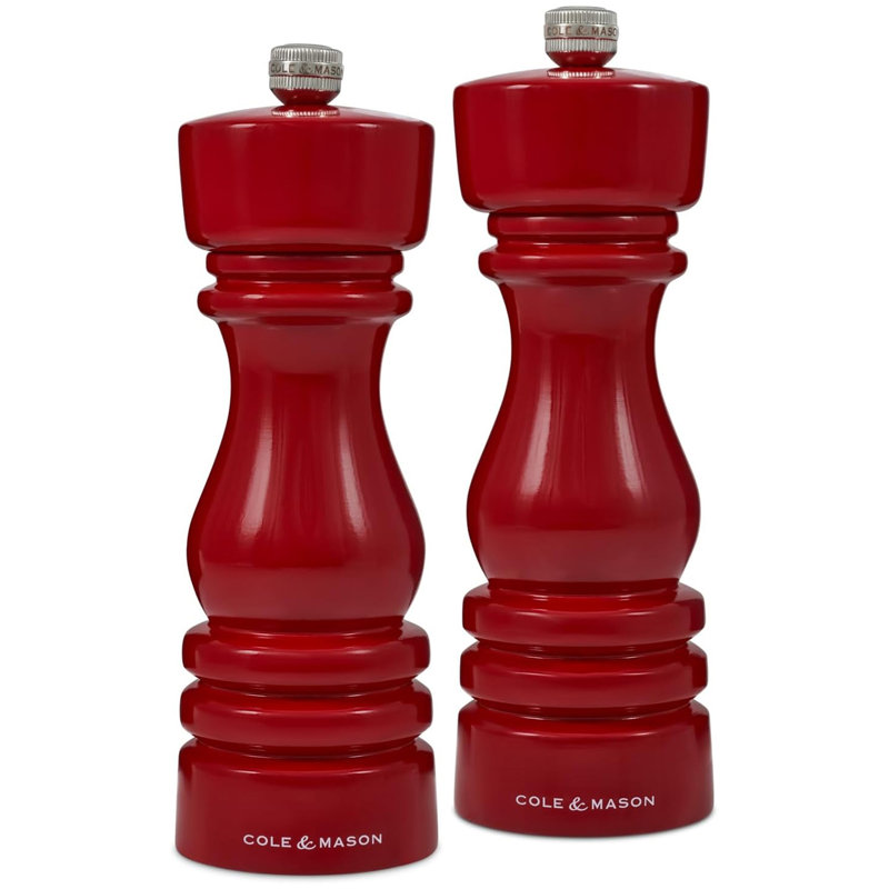 Cole & Mason London Gloss Salt & Pepper Mill Set (180mm), Red