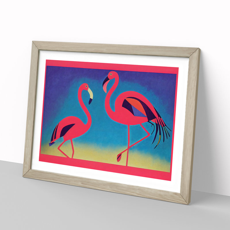 Two Abstract Flamingos Vol.1 - Framed Print, 46cm H x 64cm W x 2cm D, Oak
