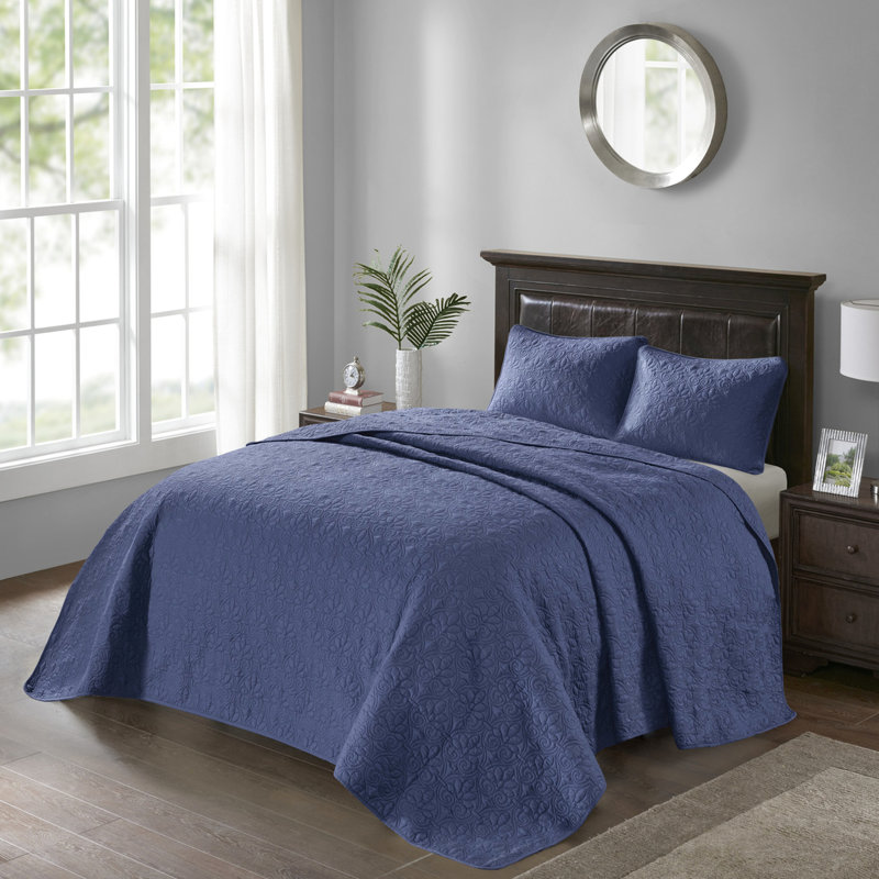 Courtepointe bleu marine / très grand bleu marine - Coton prélavé pour une literie de chambre à coucher fascinante
