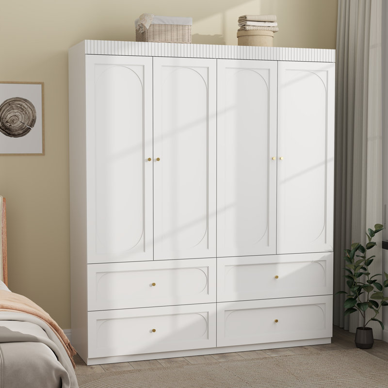 Modern 4-Door Wardrobe with 4 Drawers, Multi-Purpose Storage Cabinet for Bedroom, Elegant Design with Ample Space