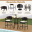 Ensemble de 3 chaises de bar en rotin et table ronde avec plateau en verre trempé