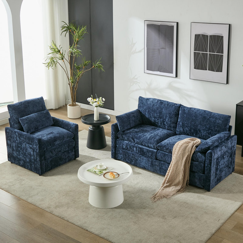 Ensemble de salon 2 pièces avec revêtement moderne, Bleu