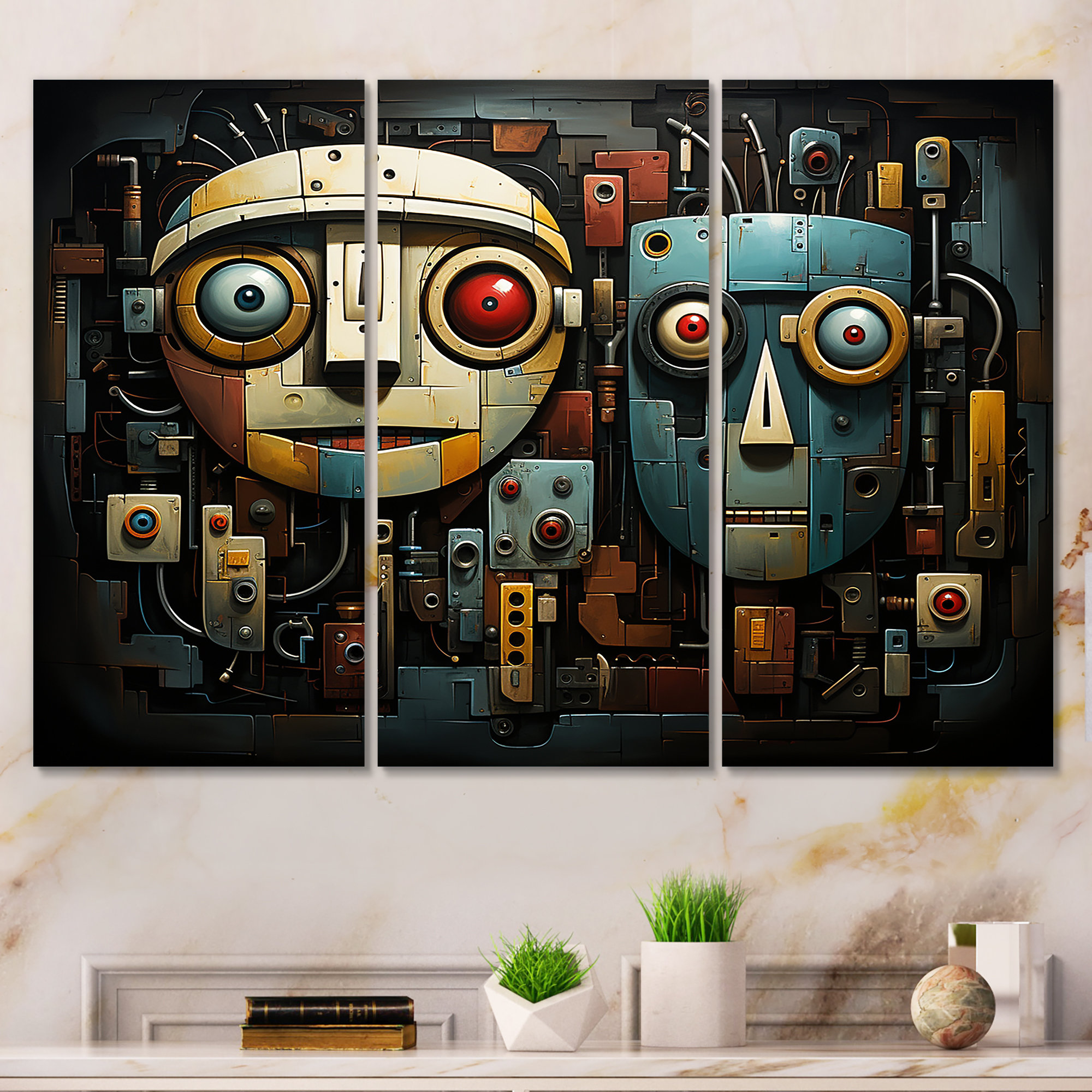 17 Stories Blue And Beige Robot Revolution Science Fiction Wall Art