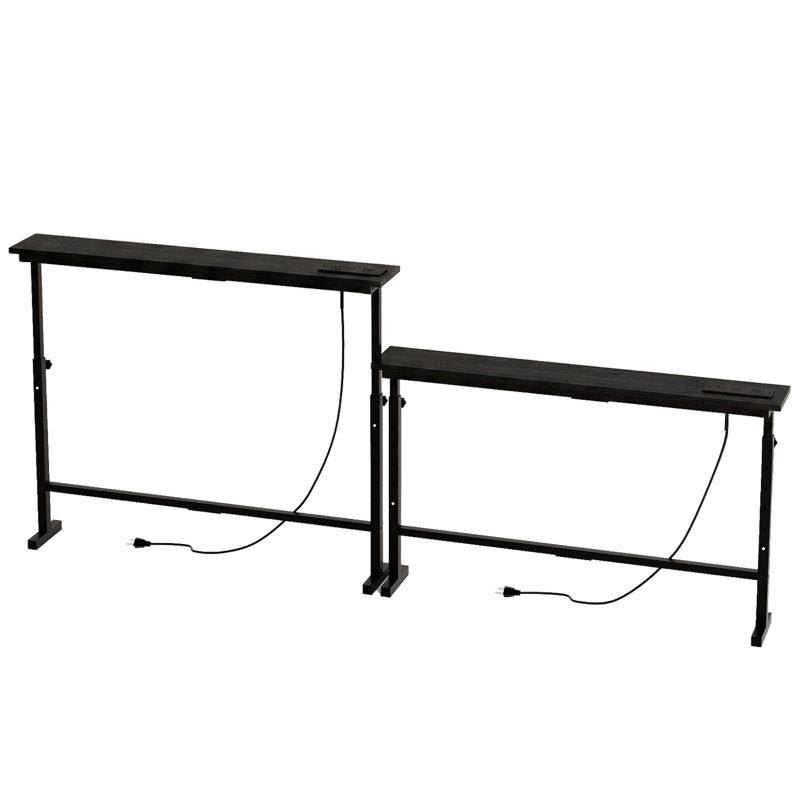Console étroite 2 pièces avec station de charge, table d'entrée à hauteur réglable pour petits espaces, Noir