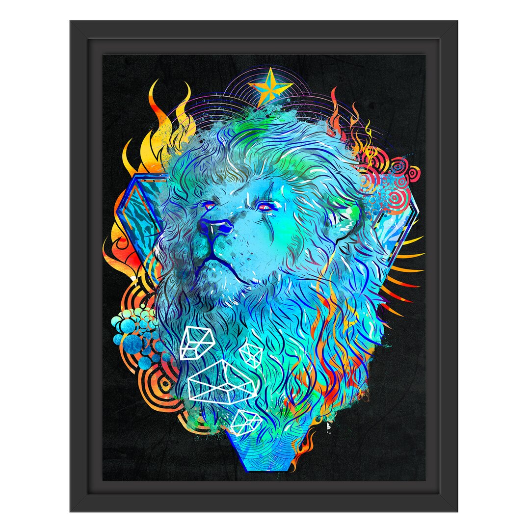 Gerahmtes Wandbild Lion fire schwarz