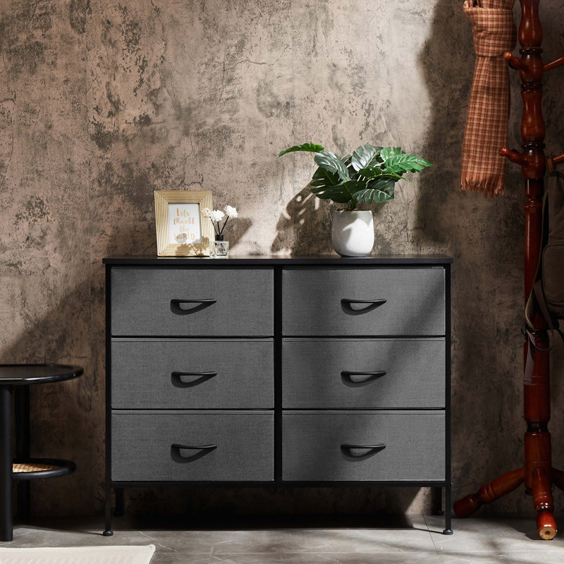 Commode à 6 tiroirs en métal, Gris