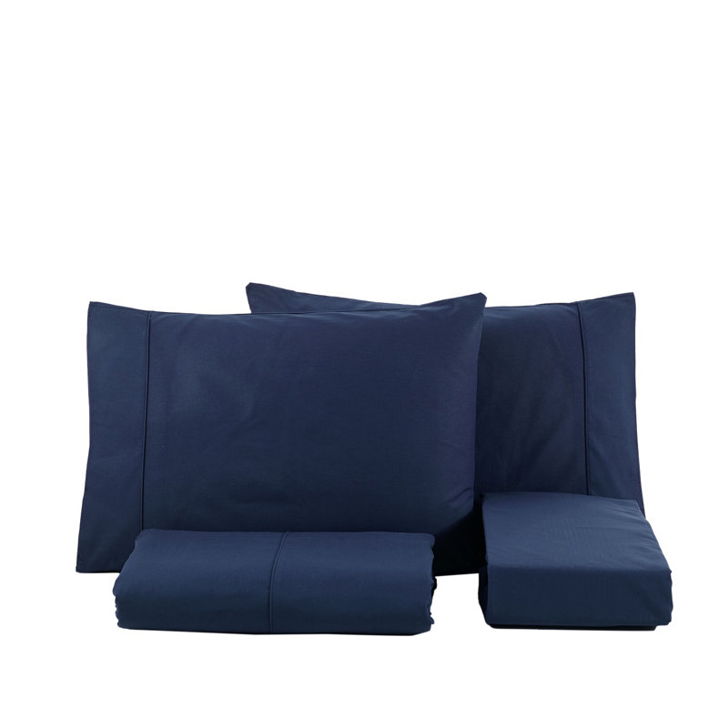 Ranforce Cotton Solid Bed Sheet Set, Queen Sheet Set + 2 Standard Pillowcases, Navy