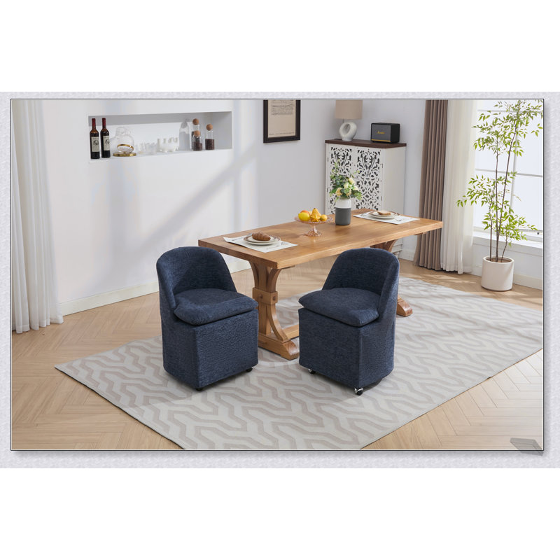 Ensemble de 2 chaises de salle à manger en tissu chenille avec roues universelles pour le confort et la mobilité, pour les intérieurs modernes.
