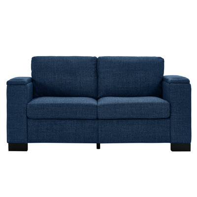 Bleu 67,7 po pour le salon, avec porte-gobelet et rangement, coussins rembourrés en éponge à haute résilience confortables, ressorts hélicoïdaux, structure en bois massif