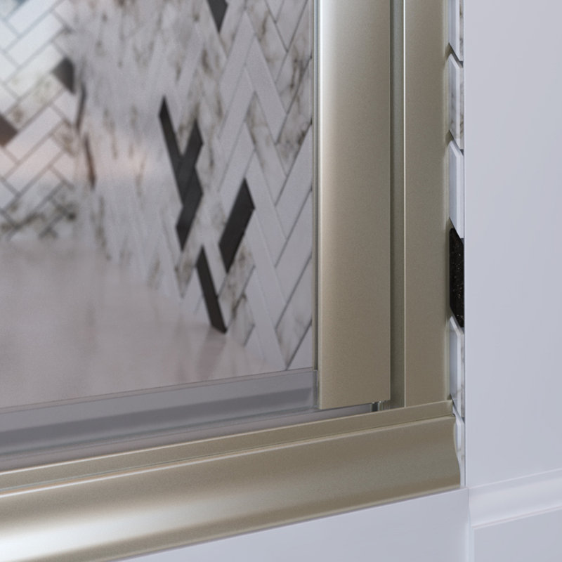 Porte de douche à charnière de luxe l 47 po x H 71,375 po avec panneau intégré en nickel brossé et verre transparent Deluxe
