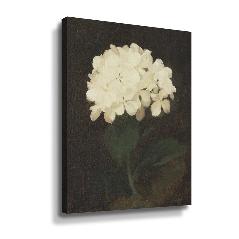 Hortensia blanc rétro - peinture sur toile, H 32 po x l 24 po x P 2 po, Toile tendue