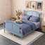 Lit plateforme en bois avec tête de lit, pied de lit et lattes-133591638-133591637