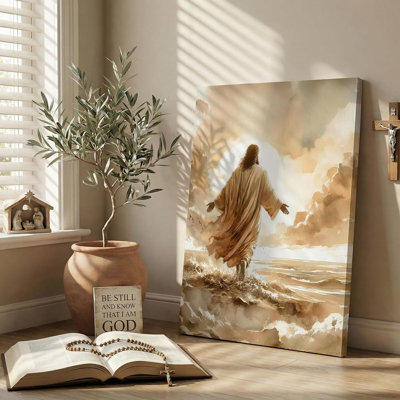 «Jesus Walks On Water», art mural sur toile, Jésus sur l'eau, art mural de la Bible, affiche de la Bible, reproduction d'art pour le salon, chambre à coucher, église, maison, décoration, prêt à accrocher