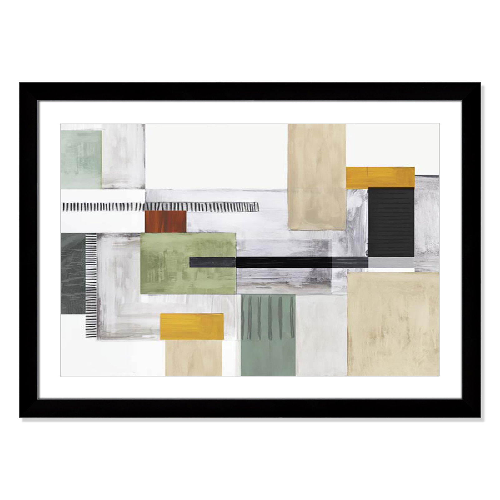 Playful Blocks by Tom Reeves, White, Black Cube Picture Framed, 27" H x 37" W x 1.25" D