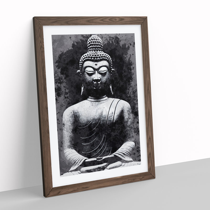 Moody Buddha - Framed Print, 46cm H x 34cm W x 2cm D, Walnut