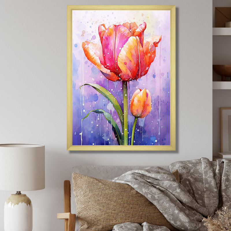 Mauve tulipe mauve liquide, H 20 po x l 12 po x P 1 po, Cadre doré simple