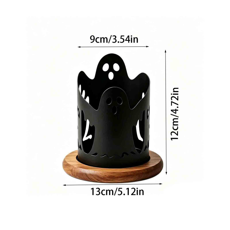 Boîte de rangement pour couverts fantômes avec base en bois - Décoration d'Halloween - Étagère de rangement de cuisine - Boîte de rangement pour couteaux et fourchettes de bureau - Décoration d'Halloween
