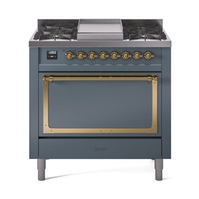 Cuisinière à double combustible ILVE Nostalgie II Series 36 po avec 6 brûleurs scellés et plaque de cuisson (propane liquide, porte pleine)
