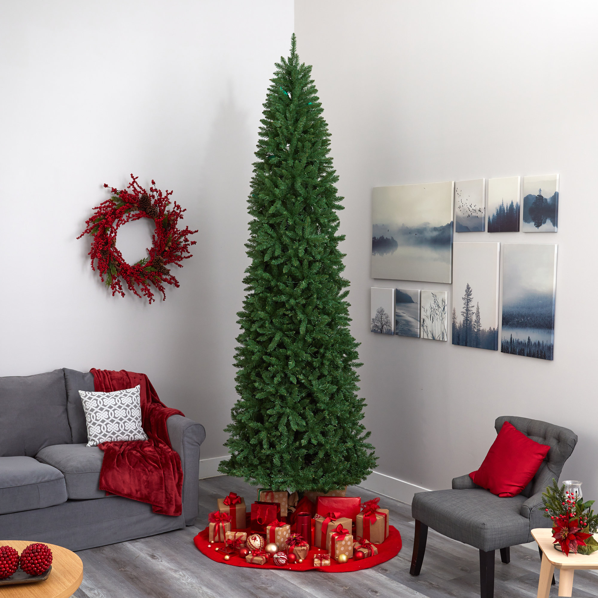 Lighted Artificial Pine Christmas Tree, 10' H