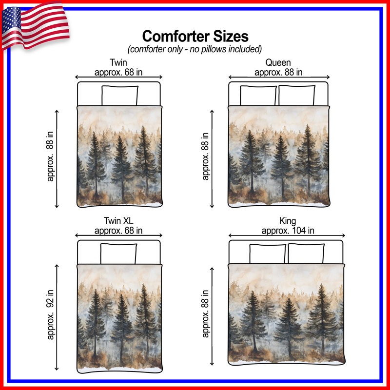 Misty Forest Landscape Comforter, Simple extra long