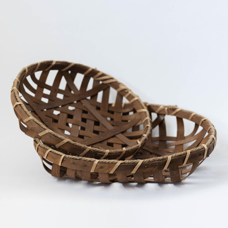Ensemble de 2 plateaux circulaires tissés, Brun