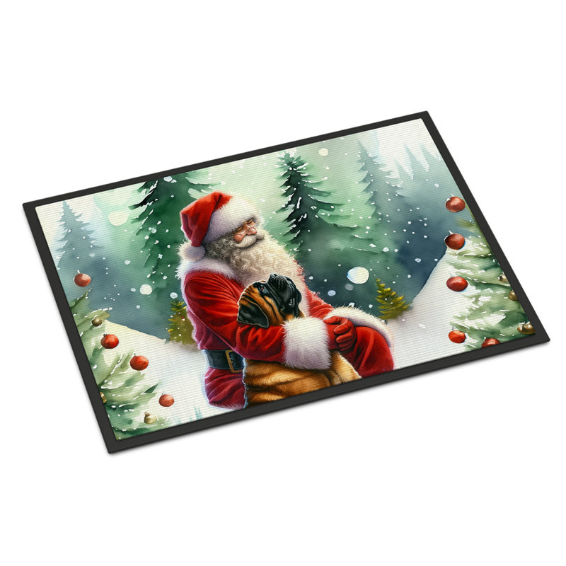 Mastiff and Santa Claus Doormat, 24" W x 36" L