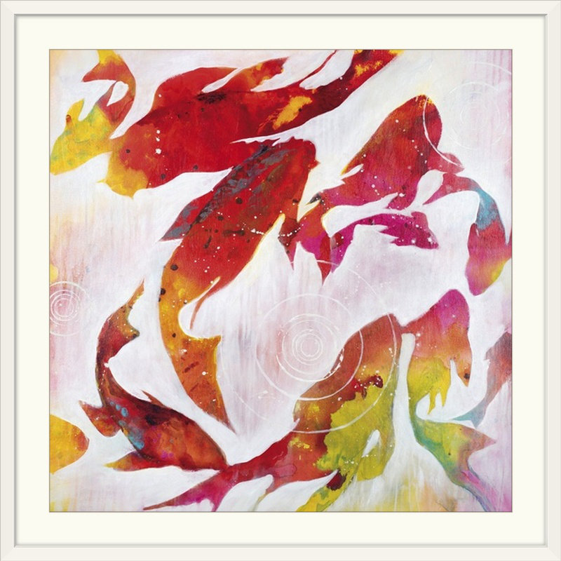 «Wimmer Koi Pond» par Liz Jardine, reproduction d'art, Cadre blanc, H 32 po x l 32 po x P 1 po