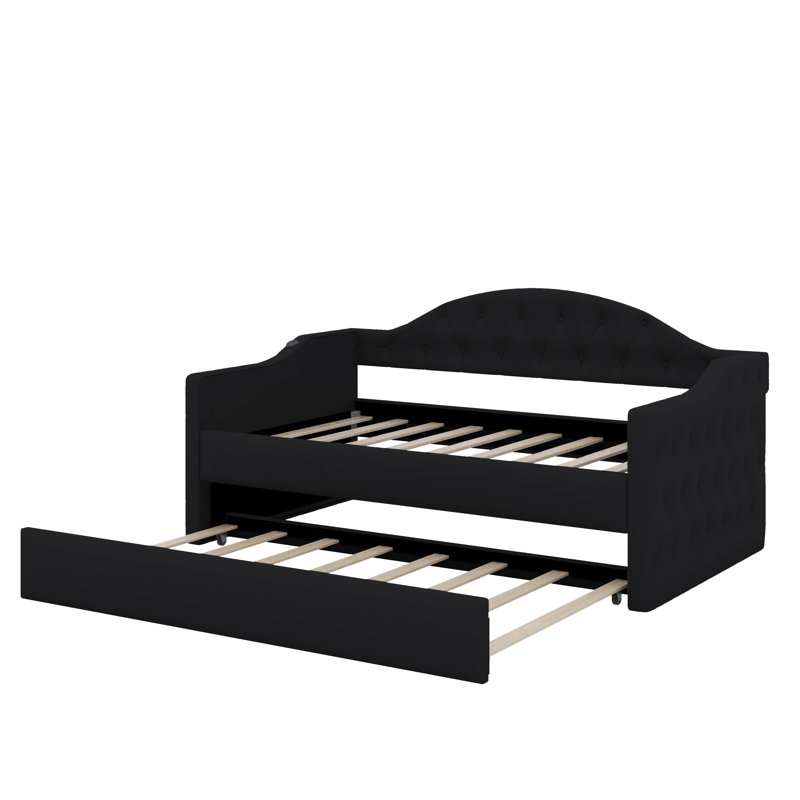 Lit de jour simple avec couchette, USB et ports de charge Type-C, Noir
