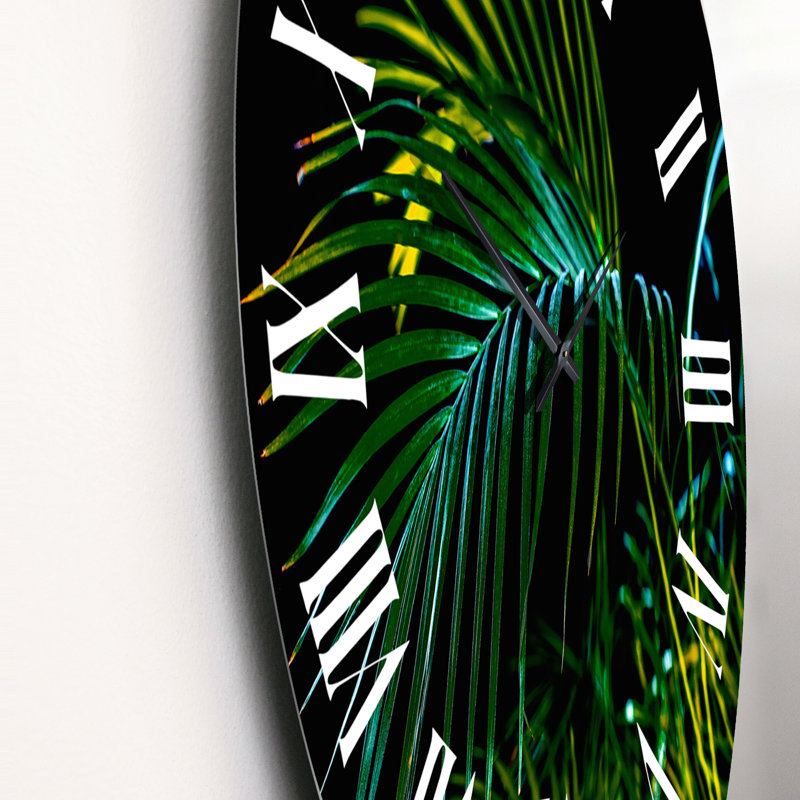 Abstrait feuilles de palmier vert tropical - horloge murale tropicale, Petit
