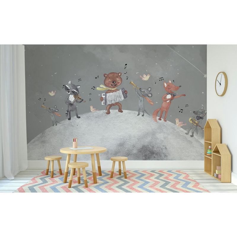 Woodland Music Band, scène de chambre de bébé grise, L 115 po x l 225 po