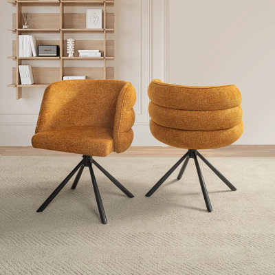 Ensemble de 2 chaises de bureau de bureau pivotantes à 270 °, 2 chaises de salle à manger modernes, chaises de chambre rembourrées avec base en métal, fauteuil de maquillage pour meuble-lavabo, salon, chambre à coucher, salle d'étude, salle à manger (orange)