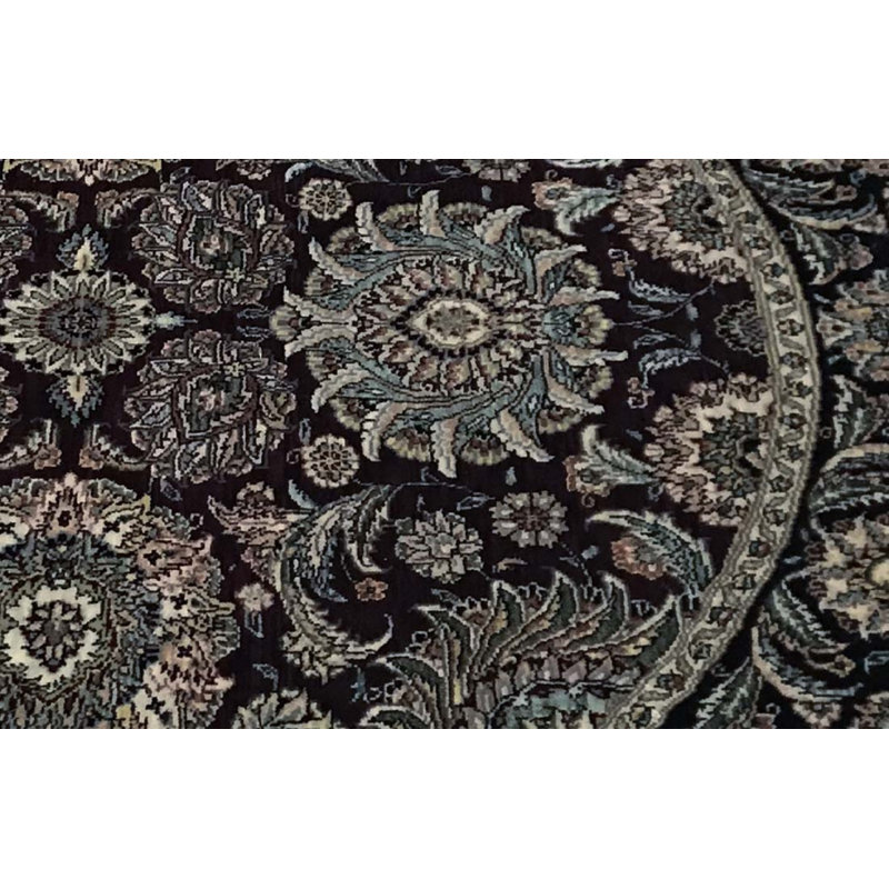 Hand-Knotted High-Quality Black and Brown Round Area Rug