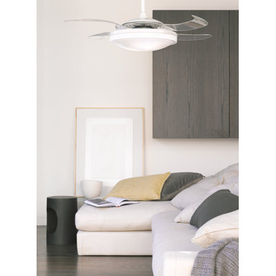 Evo2 48" Retractable Blade Ceiling Fan with Light and Remote, Modern Fandelier Ceiling Fan, Patented Design Technology, Stronger Thicker Blades, White