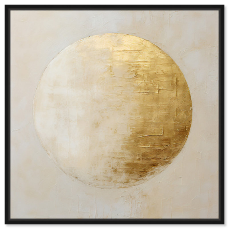 «Like An Embossed Moon», art mural élégant en or blanc par Art Remedy, Cadre noir, H 21 po x l 21 po